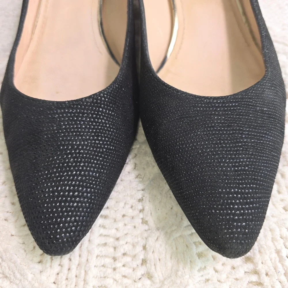 VTG Stuart Weitzman Textured Wedge Pump Black Tortoise Heel Womens 8.5 M - Picture 4 of 7